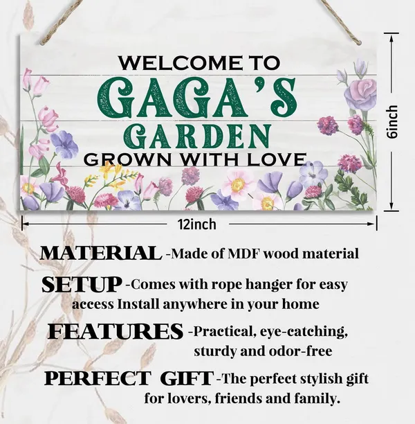 White_Vintage_Style_Welcome_To_Gaga'S_Garden_Grown_With_Loved_Wood_Decor_Sign,_Hanging_Printed_Wooden_Plaque_Decor,_Rustic_Home_Decor_Sign,_Gaga_Decor,_Gift_|_For_Grandma,_Women_12X6_Inch