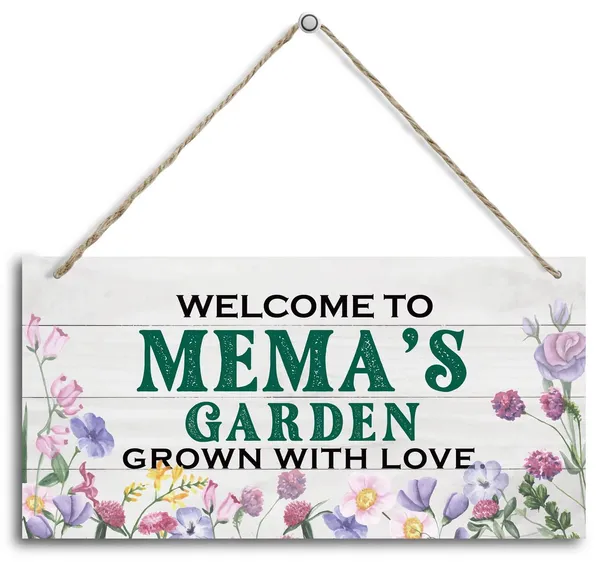 White_Vintage_Style_Welcome_To_Mema'S_Garden_Grown_With_Loved_Wood_Decor_Sign,_Hanging_Printed_Wooden_Plaque_Decor,_Rustic_Home_Decor_Sign,_Mema_Decor,_Gift_|_For_Grandma,_Women_12X6_Inch