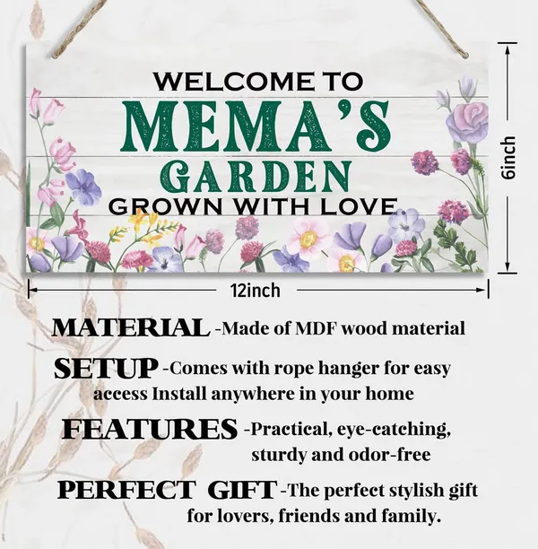 White_Vintage_Style_Welcome_To_Mema'S_Garden_Grown_With_Loved_Wood_Decor_Sign,_Hanging_Printed_Wooden_Plaque_Decor,_Rustic_Home_Decor_Sign,_Mema_Decor,_Gift_|_For_Grandma,_Women_12X6_Inch