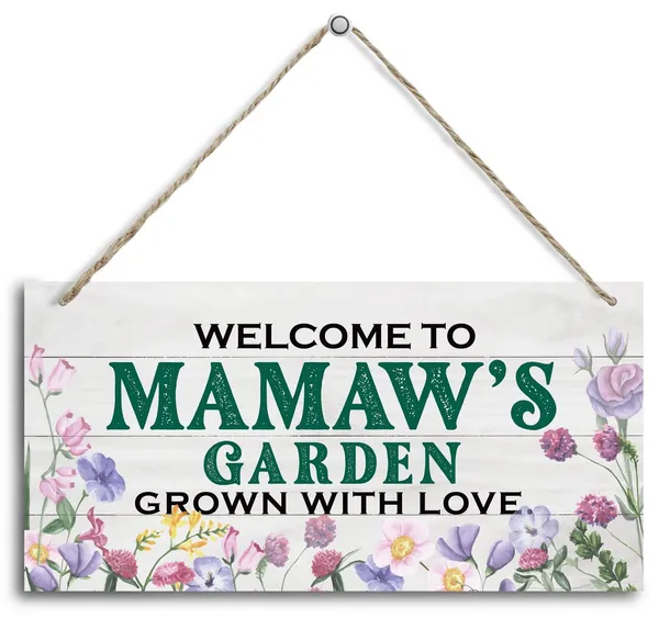 White_Vintage_Style_Welcome_To_Mamaw'S_Garden_Grown_With_Loved_Wood_Decor_Sign,_Hanging_Printed_Wooden_Plaque_Decor,_Rustic_Home_Decor_Sign,_Mamaw_Decor,_Gift_|_For_Grandma,_Women_12X6_Inch