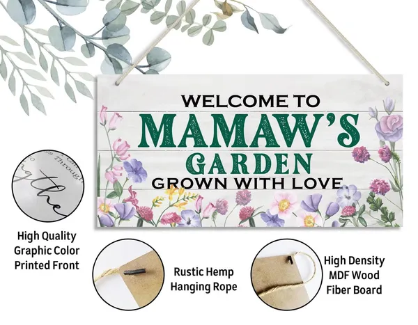 White_Vintage_Style_Welcome_To_Mamaw'S_Garden_Grown_With_Loved_Wood_Decor_Sign,_Hanging_Printed_Wooden_Plaque_Decor,_Rustic_Home_Decor_Sign,_Mamaw_Decor,_Gift_|_For_Grandma,_Women_12X6_Inch