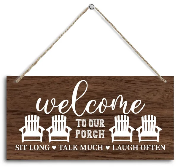 White_Welcome_To_Our_Porch_Wood_Decor_Sign,_Hanging_Printed_Wooden_Plaque_Decor,_Rustic_Home_Decor_Sign,_Modern_Farmhouse_Wall_Decor,_Rustic_Farmhouse_Wall_Decor_|_For_Porch_Decor_Sign_12X6_Inch