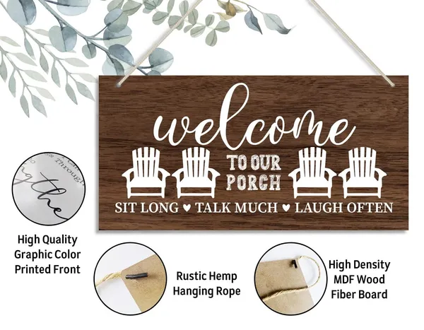 White_Welcome_To_Our_Porch_Wood_Decor_Sign,_Hanging_Printed_Wooden_Plaque_Decor,_Rustic_Home_Decor_Sign,_Modern_Farmhouse_Wall_Decor,_Rustic_Farmhouse_Wall_Decor_|_For_Porch_Decor_Sign_12X6_Inch