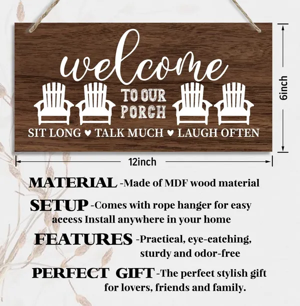 White_Welcome_To_Our_Porch_Wood_Decor_Sign,_Hanging_Printed_Wooden_Plaque_Decor,_Rustic_Home_Decor_Sign,_Modern_Farmhouse_Wall_Decor,_Rustic_Farmhouse_Wall_Decor_|_For_Porch_Decor_Sign_12X6_Inch