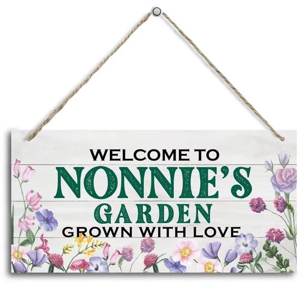 White_Vintage_Style_Welcome_To_Nonnie'S_Garden_Grown_With_Loved_Wood_Decor_Sign,_Hanging_Printed_Wooden_Plaque_Decor,_Rustic_Home_Decor_Sign,_Nonnie_Decor,_Gift_|_For_Grandma,_Women_12X6_Inch