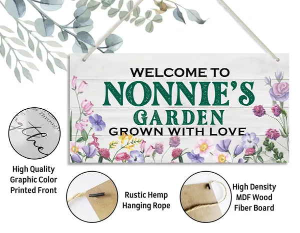 White_Vintage_Style_Welcome_To_Nonnie'S_Garden_Grown_With_Loved_Wood_Decor_Sign,_Hanging_Printed_Wooden_Plaque_Decor,_Rustic_Home_Decor_Sign,_Nonnie_Decor,_Gift_|_For_Grandma,_Women_12X6_Inch