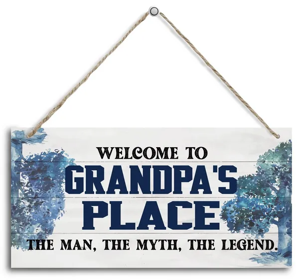White_Vintage_Welcome_To_Grandpa'S_Place_The_Man,_The_Myth,_The_Legend_Wood_Decor_Sign,_Hanging_Printed_Wooden_Plaque_Decor,_Rustic_Home_Decor_Sign,_Home_Accent,_Gift_|_For_Grandpa_12X6_Inch