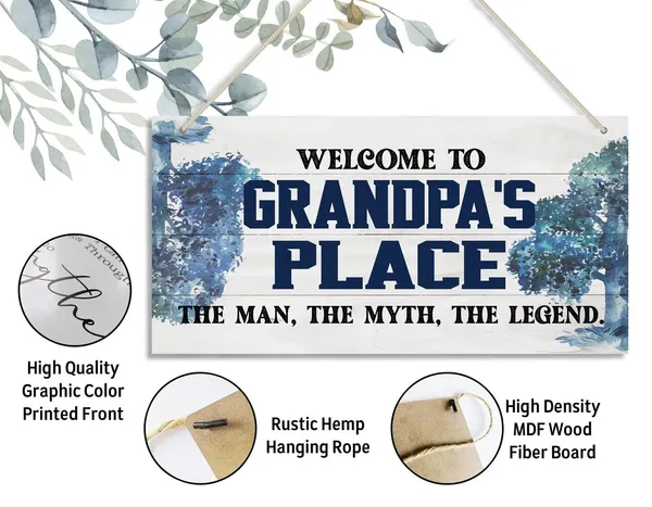 White_Vintage_Welcome_To_Grandpa'S_Place_The_Man,_The_Myth,_The_Legend_Wood_Decor_Sign,_Hanging_Printed_Wooden_Plaque_Decor,_Rustic_Home_Decor_Sign,_Home_Accent,_Gift_|_For_Grandpa_12X6_Inch