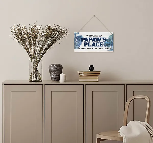 White_Vintage_Welcome_To_Papaw'S_Place_The_Man,_The_Myth,_The_Legend_Wood_Decor_Sign,_Hanging_Printed_Wooden_Plaque_Decor,_Rustic_Home_Decor_Sign,_Home_Accent,_Gift_|_For_Grandpa_12X6_Inch