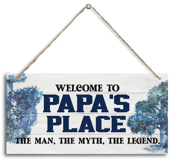 White_Vintage_Welcome_To_Papa'S_Place_The_Man,_The_Myth,_The_Legend_Wood_Decor_Sign,_Hanging_Printed_Wooden_Plaque_Decor,_Rustic_Home_Decor_Sign,_Home_Accent,_Gift_|_For_Grandpa_12X6_Inch