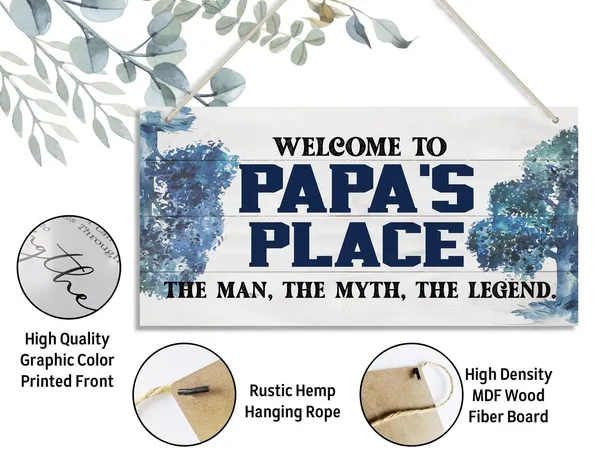 White_Vintage_Welcome_To_Papa'S_Place_The_Man,_The_Myth,_The_Legend_Wood_Decor_Sign,_Hanging_Printed_Wooden_Plaque_Decor,_Rustic_Home_Decor_Sign,_Home_Accent,_Gift_|_For_Grandpa_12X6_Inch