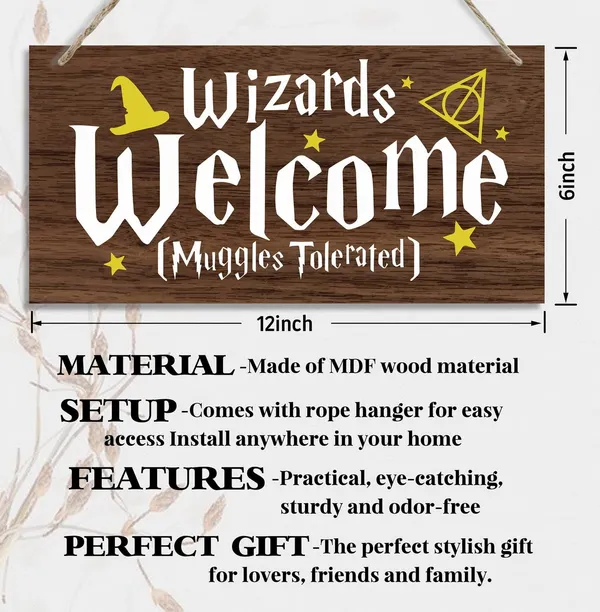 White_Hanging_Wizards_Welcome_Wood_Decor_Sign,_Hanging_Printed_Wooden_Plaque_Decor,_Funny_Wizardry_Theme_Welcome_Decor,_Rustic_Home_Decor_Sign,_Rustic_Farmhouse_Room_Door_Wall_Decor_Sign_12X6_Inch