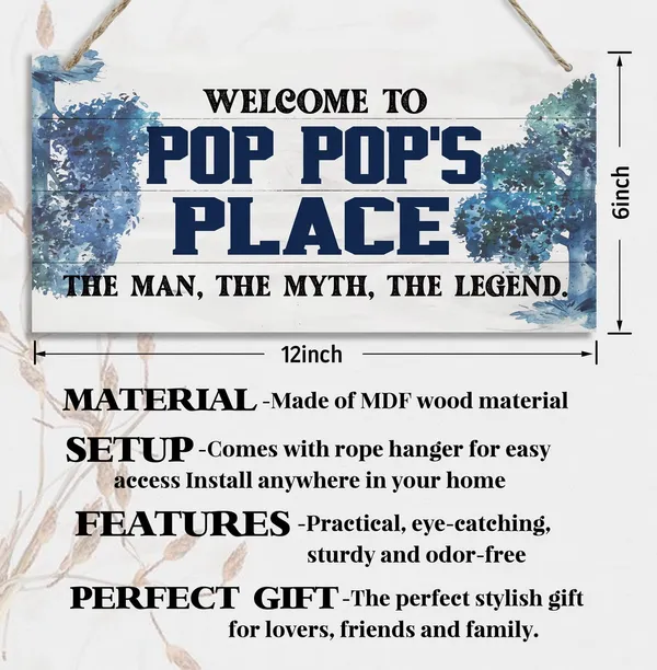 White_Vintage_Welcome_To_Pop_Pop'S_Place_The_Man,_The_Myth,_The_Legend_Wood_Decor_Sign,_Hanging_Printed_Wooden_Plaque_Decor,_Rustic_Home_Decor_Sign,_Home_Accent,_Gift_|_For_Grandpa_12X6_Inch