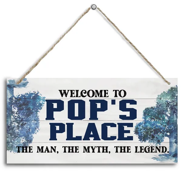 White_Vintage_Welcome_To_Pop'S_Place_The_Man,_The_Myth,_The_Legend_Wood_Decor_Sign,_Hanging_Printed_Wooden_Plaque_Decor,_Rustic_Home_Decor_Sign,_Home_Accent,_Gift_|_For_Grandpa_12X6_Inch