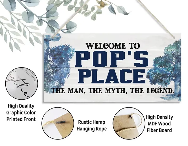 White_Vintage_Welcome_To_Pop'S_Place_The_Man,_The_Myth,_The_Legend_Wood_Decor_Sign,_Hanging_Printed_Wooden_Plaque_Decor,_Rustic_Home_Decor_Sign,_Home_Accent,_Gift_|_For_Grandpa_12X6_Inch