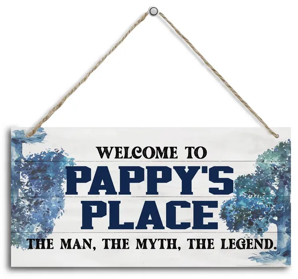 White_Vintage_Welcome_To_Pappy'S_Place_The_Man,_The_Myth,_The_Legend_Wood_Decor_Sign,_Hanging_Printed_Wooden_Plaque_Decor,_Rustic_Home_Decor_Sign,_Home_Accent,_Gift_|_For_Grandpa_12X6_Inch