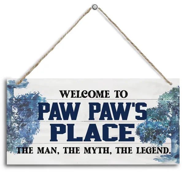 White_Vintage_Welcome_To_Paw_Paw'S_Place_The_Man,_The_Myth,_The_Legend_Wood_Decor_Sign,_Hanging_Printed_Wooden_Plaque_Decor,_Rustic_Home_Decor_Sign,_Home_Accent,_Gift_|_For_Grandpa_12X6_Inch