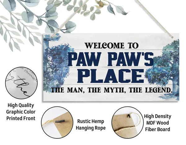 White_Vintage_Welcome_To_Paw_Paw'S_Place_The_Man,_The_Myth,_The_Legend_Wood_Decor_Sign,_Hanging_Printed_Wooden_Plaque_Decor,_Rustic_Home_Decor_Sign,_Home_Accent,_Gift_|_For_Grandpa_12X6_Inch