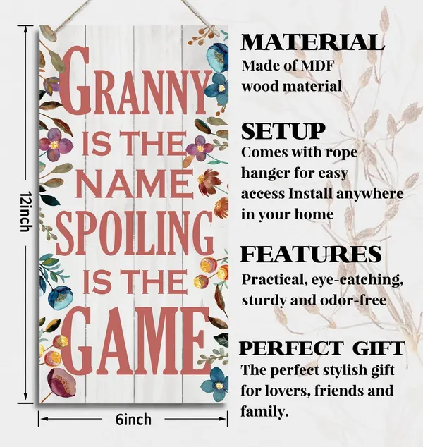 White_Granny_Is_The_Name_Spoiling_Is_The_Game_Wood_Decor_Sign,_Hanging_Printed_Wooden_Plaque_Decor,_Rustic_Home_Decor_Sign,_Decorative_Wall_Art,_Home_Accent,_Granny_Decor,_Gift_|_For_Grandma,_Women_12X6_Inch