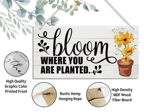 White_Hanging_Bloom_Where_You_Are_Planted_Wood_Decor_Sign,_Hanging_Printed_Wooden_Plaque_Decor,_Rustic_Garden_Decor_|_For_Outside,_Rustic_Farmhouse_Garden_Decor_Sign,_Gifts_|_For_Women_Gardeners_12X6_Inch