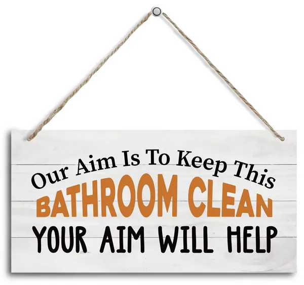 White_Funny_Bathroom_Wood_Decor_Sign,_Our_Aim_Is_To_Keep_This_Bathroom_Clean,_Hanging_Printed_Wooden_Plaquedecor,_Farmhouse_Bathroom_Quote_Sign,_Rustic_Hanging_Bathroom_Sign,_Bathroom_Wall_Decor_12X_6Inch