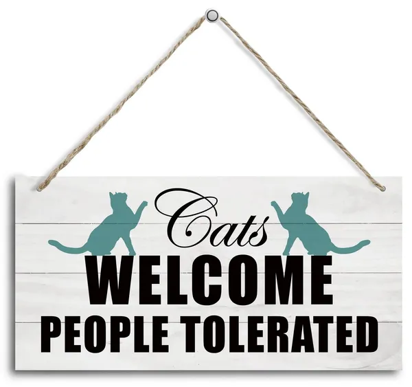 White_Cat_Themed_Wood_Decor_Sign,_Cats_Welcome_People_Tolerated,_Hanging_Printed_Wooden_Plaquedecor,_Funny_Catdecor_Sign,_Pet_Quotes_Walldecor,_Homedecor_Sign,_Gift_|_For_Cat_Lovers_12X_6Inch