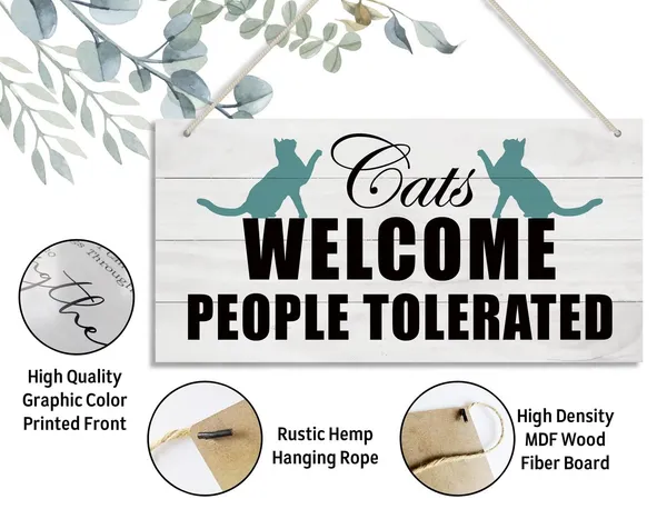 White_Cat_Themed_Wood_Decor_Sign,_Cats_Welcome_People_Tolerated,_Hanging_Printed_Wooden_Plaquedecor,_Funny_Catdecor_Sign,_Pet_Quotes_Walldecor,_Homedecor_Sign,_Gift_|_For_Cat_Lovers_12X_6Inch