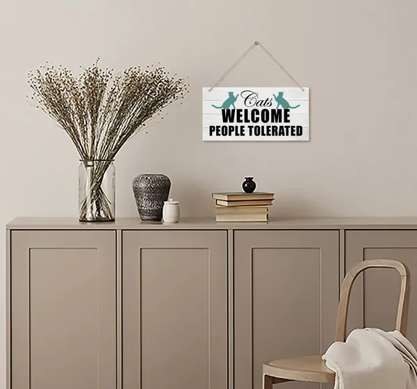 White_Cat_Themed_Wood_Decor_Sign,_Cats_Welcome_People_Tolerated,_Hanging_Printed_Wooden_Plaquedecor,_Funny_Catdecor_Sign,_Pet_Quotes_Walldecor,_Homedecor_Sign,_Gift_|_For_Cat_Lovers_12X_6Inch