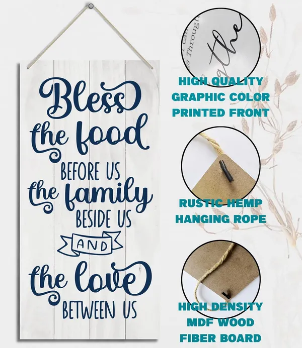 White_Dining_Room_Wood_Decor_Sign,_Bless_The_Food,_Hanging_Printed_Wooden_Plaquedecor,_Rustic_Dining_Room_Wall_Decor,_Kitchen_Hanging_Wood_Signs,_Homedecor_Sign_Perfect_|_For_Christian_Family_12X_6Inch