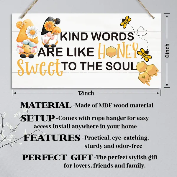 White_Inspirational_Decor,_Decorative_Hanging_Wall_Plaque_Wood_Sign,_Farmhouse_Wood_Hanging_Sign,_Rustic_Door_Sign,_Nursery_Decor,_Kids_Room_Decor_Art,_Kind_Words_Are_Like_Honey_Sweet_To_The_Soul