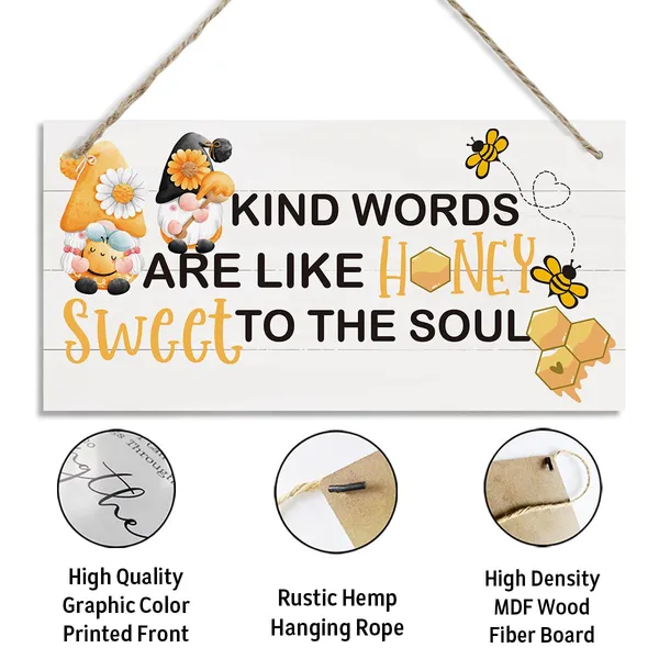 White_Inspirational_Decor,_Decorative_Hanging_Wall_Plaque_Wood_Sign,_Farmhouse_Wood_Hanging_Sign,_Rustic_Door_Sign,_Nursery_Decor,_Kids_Room_Decor_Art,_Kind_Words_Are_Like_Honey_Sweet_To_The_Soul