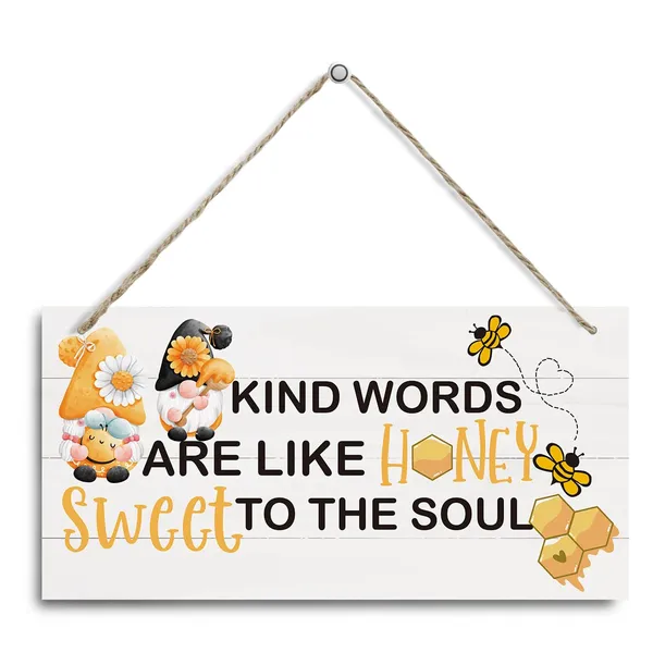 White_Inspirational_Decor,_Decorative_Hanging_Wall_Plaque_Wood_Sign,_Farmhouse_Wood_Hanging_Sign,_Rustic_Door_Sign,_Nursery_Decor,_Kids_Room_Decor_Art,_Kind_Words_Are_Like_Honey_Sweet_To_The_Soul