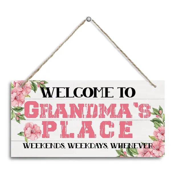 White_Welcome_Sign,_Welcome_Home_Decor_Gift_|_For_Grandma,_Decorative_Hanging_Wall_Plaque_Wood_Sign,_Grandma_Home_Wall_Decor,_Gift_|_For_Grandma,_Welcome_To_Grandma'S_Place_Weekends,_Weekdays,_Whenever