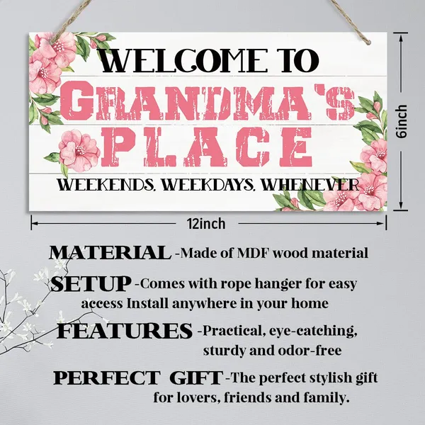 White_Welcome_Sign,_Welcome_Home_Decor_Gift_|_For_Grandma,_Decorative_Hanging_Wall_Plaque_Wood_Sign,_Grandma_Home_Wall_Decor,_Gift_|_For_Grandma,_Welcome_To_Grandma'S_Place_Weekends,_Weekdays,_Whenever