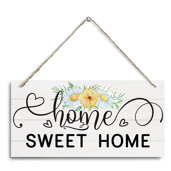 White_Home_Decor,_Home_Sweet_Home_Sign,_Decorative_Hanging_Wall_Plaque_Wood_Sign,_Spring_Welcome_Signs,_Butterflies_Decor,_Floral_Door_Hanger,_Sweet_Home_Wall_Decor,_Spring_Decorations,_Housewarming_Decor