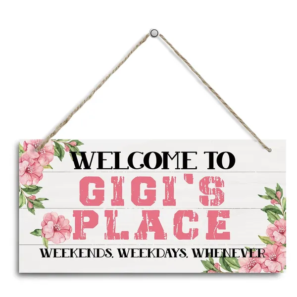 White_Welcome_Sign,_Welcome_Home_Decor_Gift_|_For_Gigi,_Decorative_Hanging_Wall_Plaque_Wood_Sign,_Rustic_Door_Hanger,_Gift_|_For_Gigi,_Gigi_Birthday_Gift,_Welcome_To_Gigi'S_Place_Weekends,_Weekdays,_Whenever