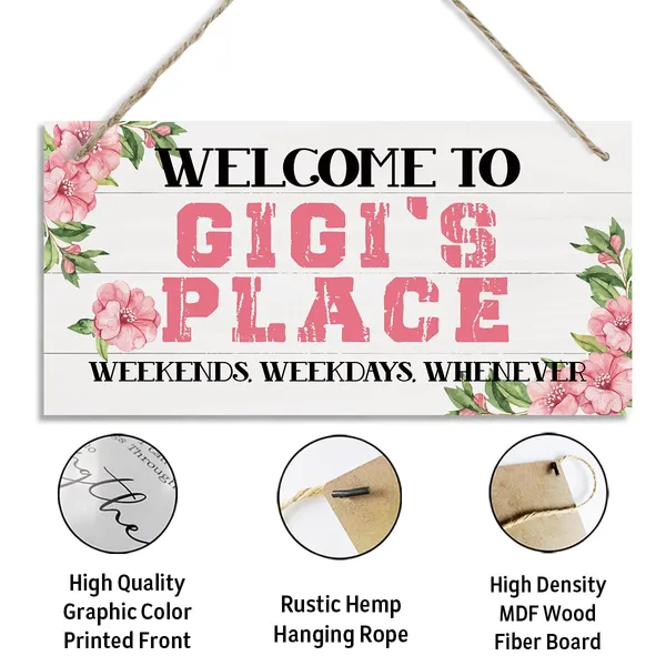 White_Welcome_Sign,_Welcome_Home_Decor_Gift_|_For_Gigi,_Decorative_Hanging_Wall_Plaque_Wood_Sign,_Rustic_Door_Hanger,_Gift_|_For_Gigi,_Gigi_Birthday_Gift,_Welcome_To_Gigi'S_Place_Weekends,_Weekdays,_Whenever