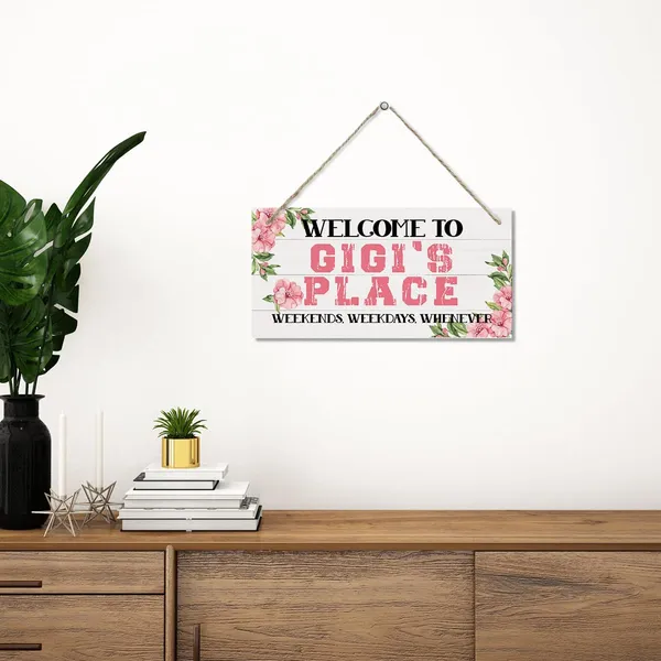 White_Welcome_Sign,_Welcome_Home_Decor_Gift_|_For_Gigi,_Decorative_Hanging_Wall_Plaque_Wood_Sign,_Rustic_Door_Hanger,_Gift_|_For_Gigi,_Gigi_Birthday_Gift,_Welcome_To_Gigi'S_Place_Weekends,_Weekdays,_Whenever