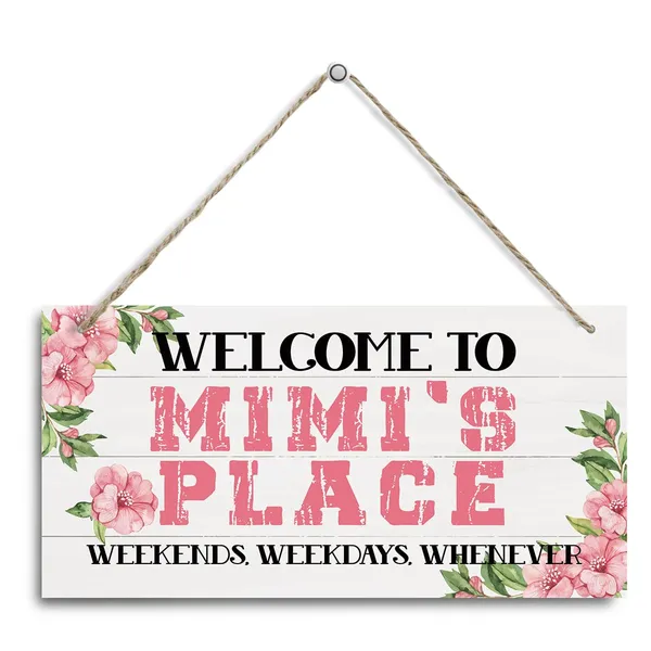 White_Welcome_Sign,_Welcome_Home_Decor_Gift_|_For_Mimi,_Decorative_Hanging_Wall_Plaque_Wood_Sign,_Rustic_Door_Hanger,_Gift_|_For_Mimi_Mummy_Grandma,_Welcome_To_Mimi'S_Place_Weekends,_Weekdays,_Whenever