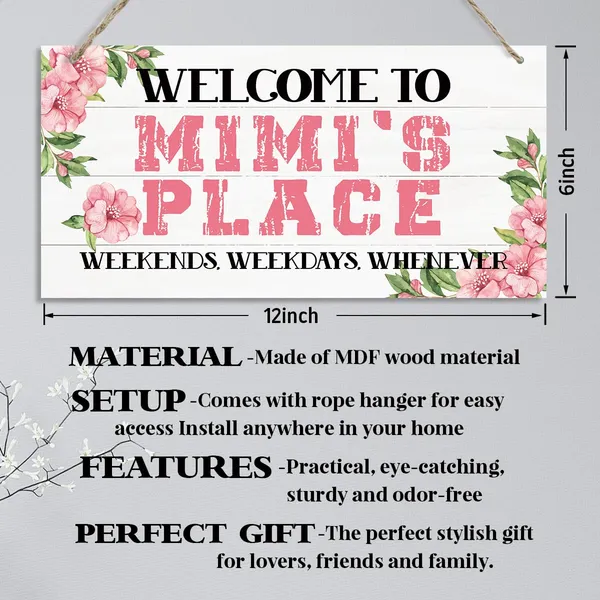 White_Welcome_Sign,_Welcome_Home_Decor_Gift_|_For_Mimi,_Decorative_Hanging_Wall_Plaque_Wood_Sign,_Rustic_Door_Hanger,_Gift_|_For_Mimi_Mummy_Grandma,_Welcome_To_Mimi'S_Place_Weekends,_Weekdays,_Whenever