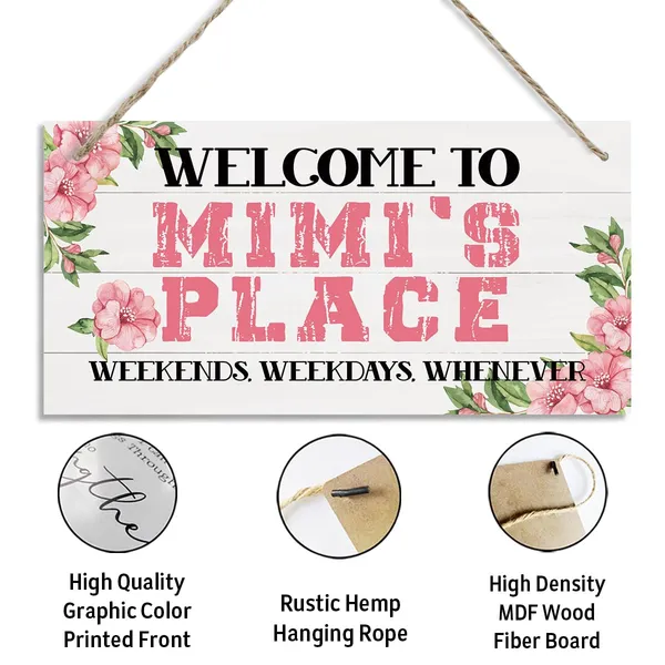 White_Welcome_Sign,_Welcome_Home_Decor_Gift_|_For_Mimi,_Decorative_Hanging_Wall_Plaque_Wood_Sign,_Rustic_Door_Hanger,_Gift_|_For_Mimi_Mummy_Grandma,_Welcome_To_Mimi'S_Place_Weekends,_Weekdays,_Whenever