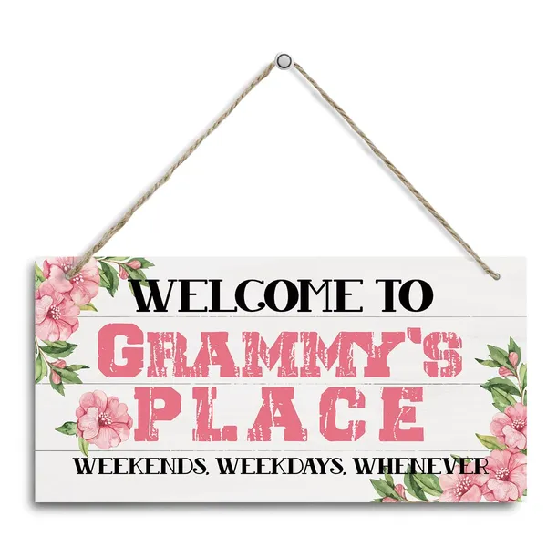 White_Welcome_Sign,_Welcome_Home_Decor_Gift_|_For_Grammy,_Decorative_Hanging_Wall_Plaque_Wood_Sign,_Grammy_Home_Decor,_Gift_|_For_Grammy_Mom_Grandma,_Welcome_To_Grammy'S_Place_Weekends,_Weekdays,_Whenever