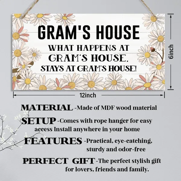 White_Gram'S_House_Sign,_Gram_Home_Decor_Gift,_Gift_|_For_Grandma,_Decorative_Hanging_Wall_Plaque_Wood_Sign,_Farmhouse_Home_Wall_Decor,_Family_Decor,_Gram_Gift_|_For_Mother'S_Day_Birthday_Christmas