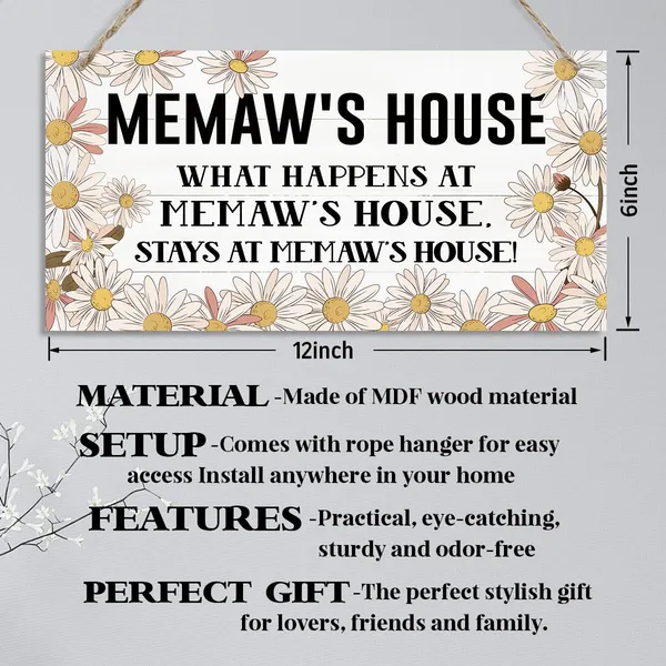 White_Memaw'S_House_Sign,_Memaw_Home_Decor_Gift,_Gift_|_For_Mom,_Decorative_Hanging_Wall_Plaque_Wood_Sign,_Wall_Decor_Art,_Farmhouse_Decor_|_For_Living_Room,_Memaw_Gift_|_For_Mother'S_Day_Birthday_Christmas