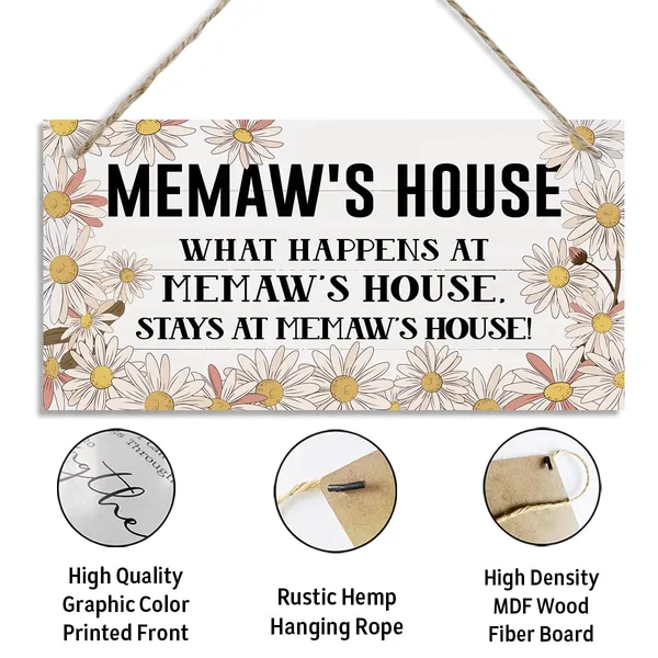 White_Memaw'S_House_Sign,_Memaw_Home_Decor_Gift,_Gift_|_For_Mom,_Decorative_Hanging_Wall_Plaque_Wood_Sign,_Wall_Decor_Art,_Farmhouse_Decor_|_For_Living_Room,_Memaw_Gift_|_For_Mother'S_Day_Birthday_Christmas