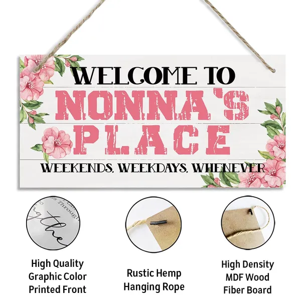White_Welcome_Sign,_Welcome_Home_Decor_Gift_|_For_Nonna,_Decorative_Hanging_Wall_Plaque_Wood_Sign,_Farmhouse_Home_Decor,_Gift_|_For_Nonna_Grandma,_Welcome_To_Nonna'S_Place_Weekends,_Weekdays,_Whenever