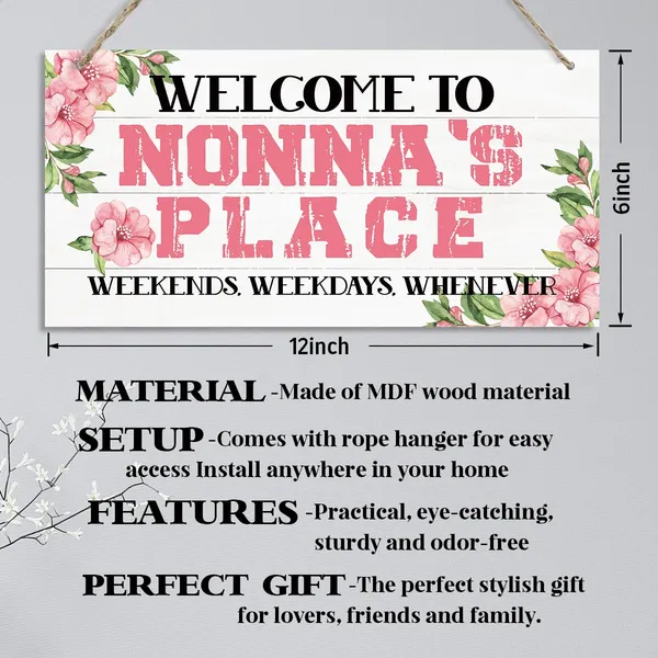 White_Welcome_Sign,_Welcome_Home_Decor_Gift_|_For_Nonna,_Decorative_Hanging_Wall_Plaque_Wood_Sign,_Farmhouse_Home_Decor,_Gift_|_For_Nonna_Grandma,_Welcome_To_Nonna'S_Place_Weekends,_Weekdays,_Whenever