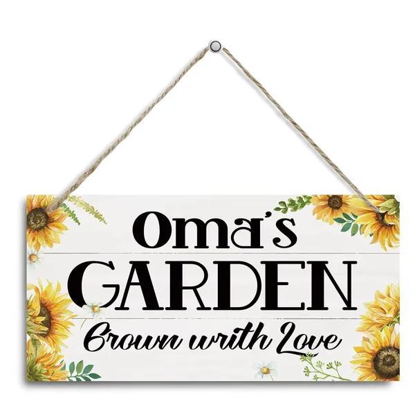 White_Oma'S_Garden_Grown_With_Love_Sign,_Decorative_Hanging_Wall_Plaque_Wood_Sign,_Rustic_Hanging_Decor,_Sunflower_Wood_Sign,_Home_Garden_Yard_Decor_|_For_Indoor_And_Outdoor,_Oma_Gift_All_Occasion