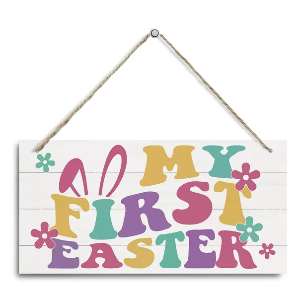 White_My_1St_Easter_Sign,_Easter_Decor,_Decorative_Hanging_Wall_Plaque_Wood_Sign,_Bunny_Ears_Decor,_Easter_Door_Hanger,_Nursery_Decor,_First_Time_Easter_Party_Decor_Ornaments,_Baby_Easter_Gift