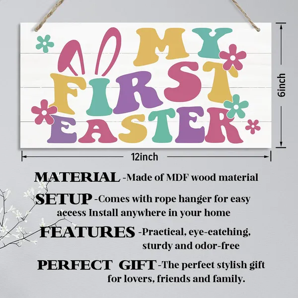 White_My_1St_Easter_Sign,_Easter_Decor,_Decorative_Hanging_Wall_Plaque_Wood_Sign,_Bunny_Ears_Decor,_Easter_Door_Hanger,_Nursery_Decor,_First_Time_Easter_Party_Decor_Ornaments,_Baby_Easter_Gift
